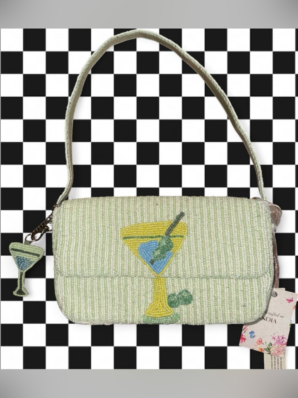 Viral Green Beaded Martini Shoulder Bag Purse NWT